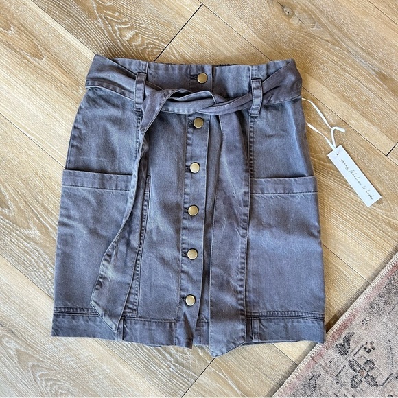 🆕 Young Fabulous & Broke Kace Denim High Waist Paper Bag Gray Skirt Size M - Picture 2 of 5